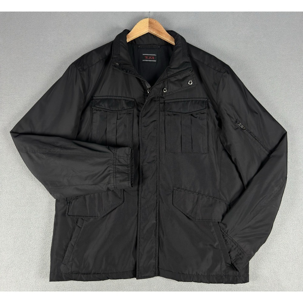 Tumi‎ Jacket Mens Large Black Softshell Full Zip Tech Utility Travel Commuter